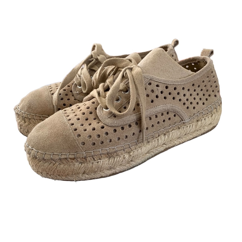 J Slides Riley Tan Espadrille Platform Suede Oxfords Sneakers Size 8.5